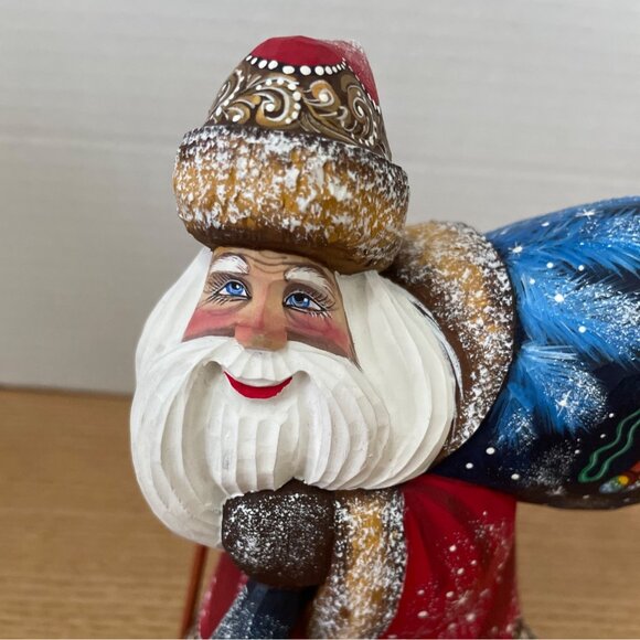 G.DeBrekht Happy traveler Santa Wood Hand Carved Painted Signed Christmas Decor - Picture 4 of 11